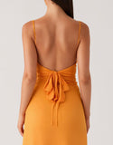 Robe formelle en mousseline de soie à bretelles spaghetti jaunes