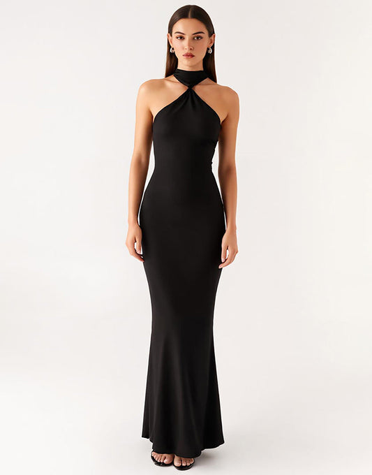 Robe cravate noire dos nu sirène
