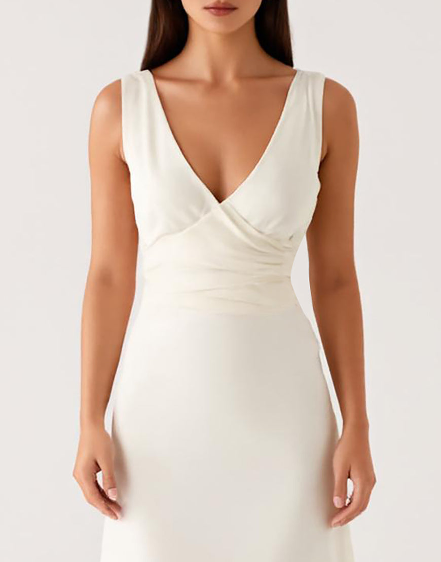 Robe formelle gaine dos nu à col en V ivoire
