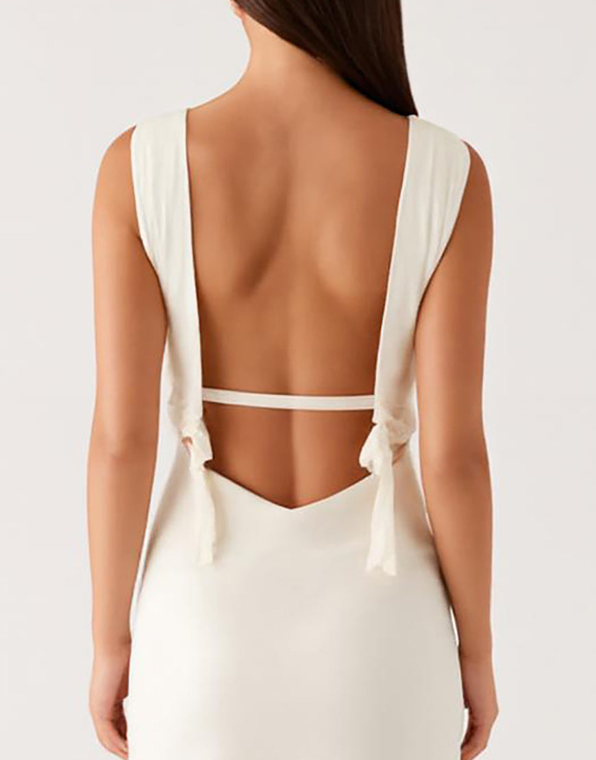 Robe formelle gaine dos nu à col en V ivoire