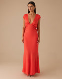 Robe formelle en mousseline de soie orange à col en V
