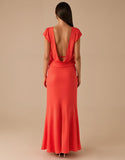Robe formelle en mousseline de soie orange à col en V