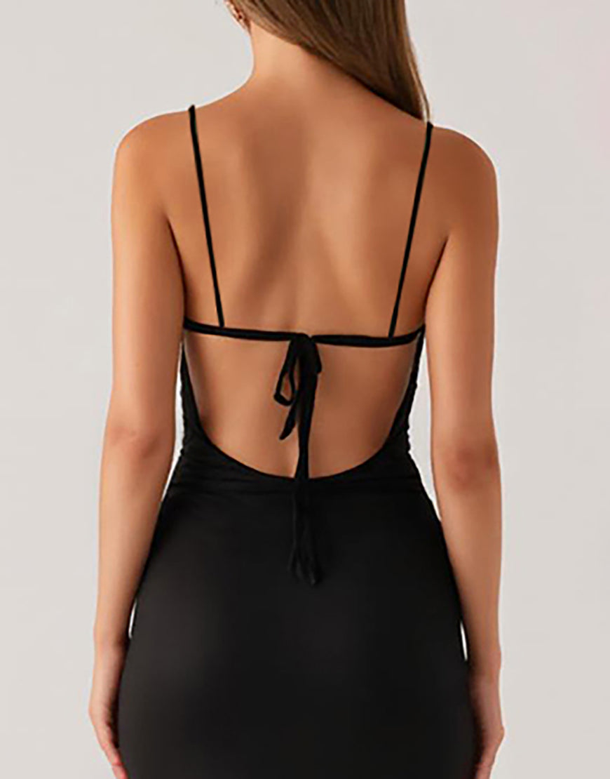 Sirène Spaghetti Straps Dos Nu Robe Cravate Noire