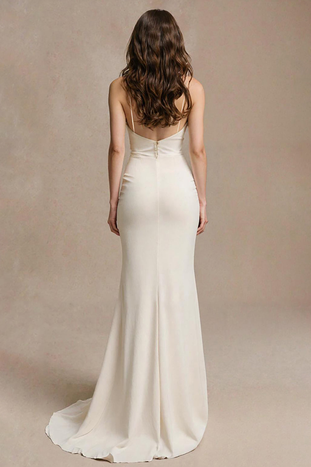 Robe de mariée simple à bretelles spaghetti ivoire