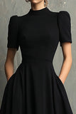 Robe longue formelle noire trapèze à col haut