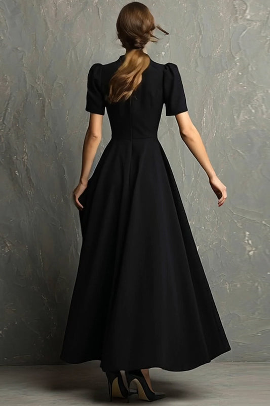 Robe longue formelle noire trapèze à col haut