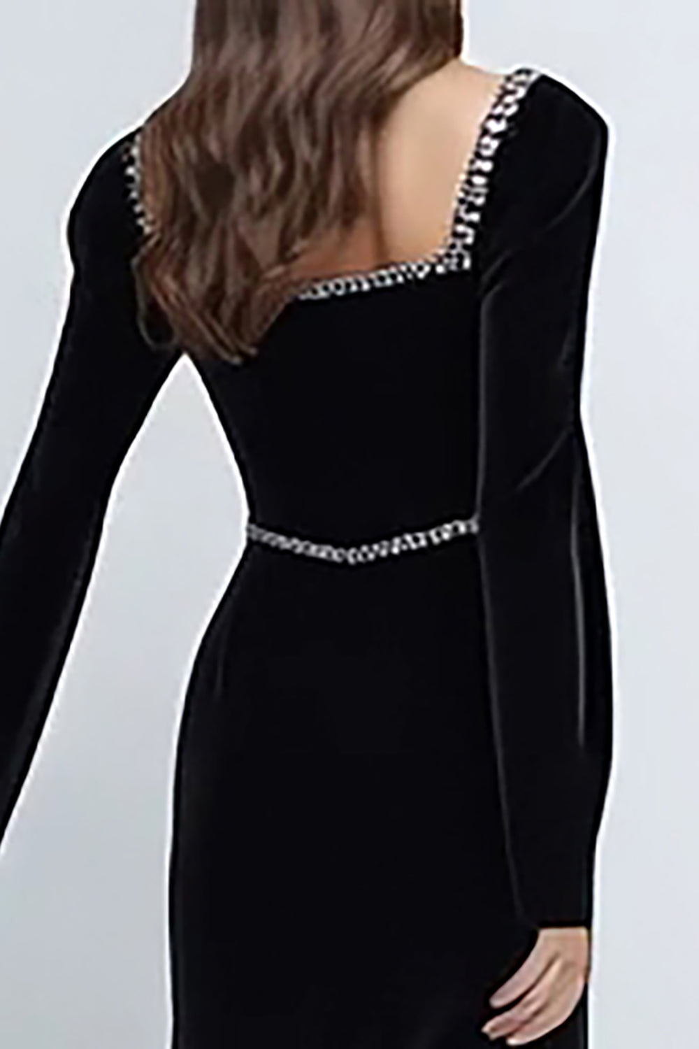 Robe cravate noire à manches longues en velours avec perles