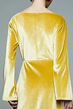 Robe de fête à manches longues en velours a-ligne jaune