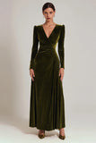Robe formelle trapèze olive à col en V avec manches longues