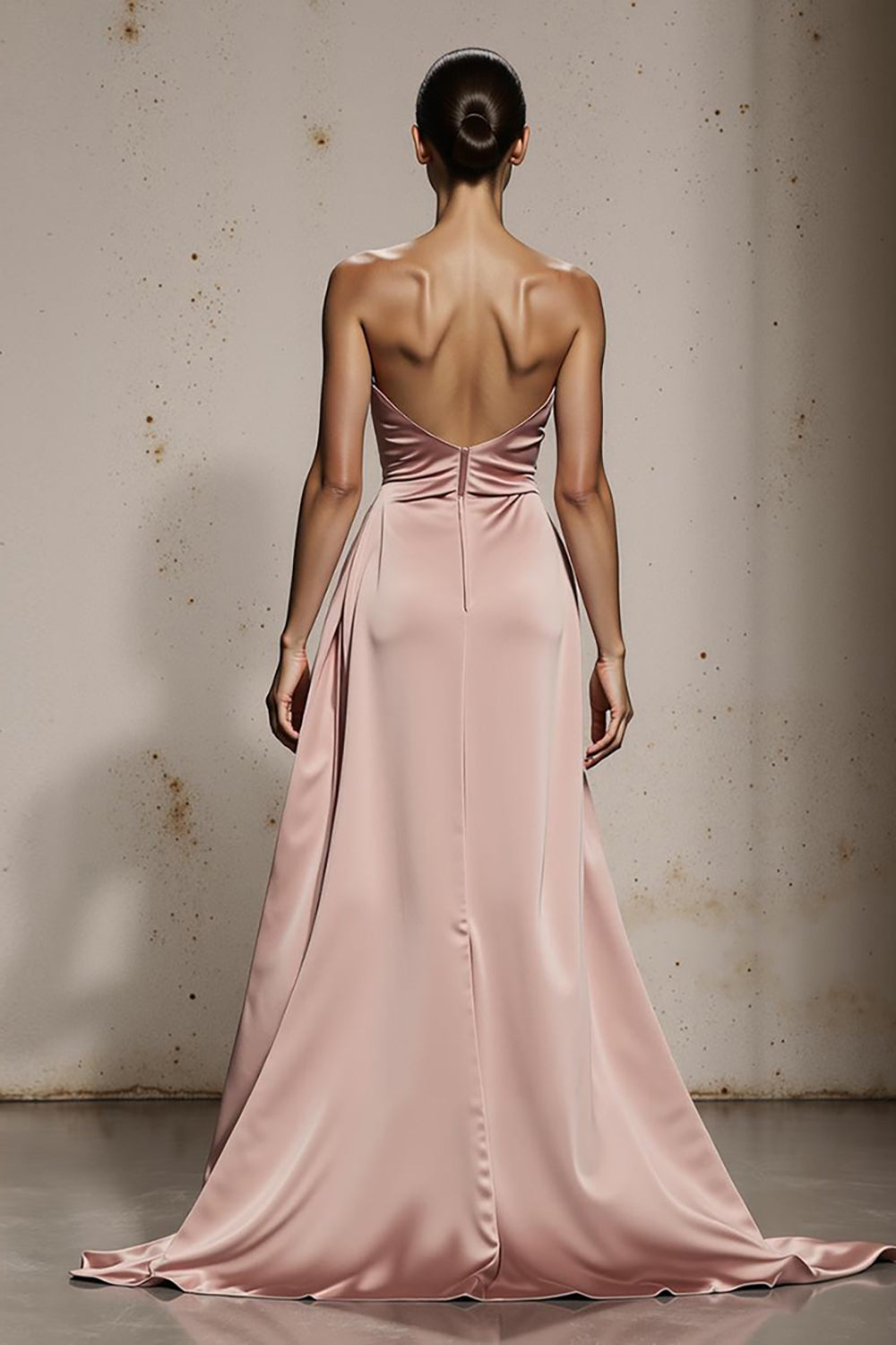 Robe bustier sirène rose clair Maxi Gala avec fente