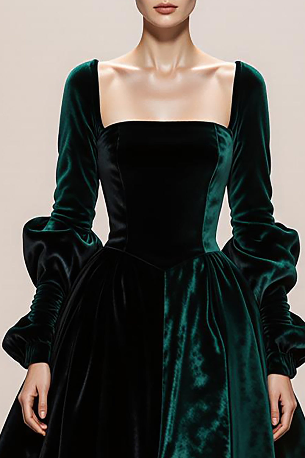 Robe de soirée maxi à manches longues en velours vert foncé