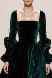 Robe de soirée maxi à manches longues en velours vert foncé