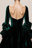 Robe de soirée maxi à manches longues en velours vert foncé