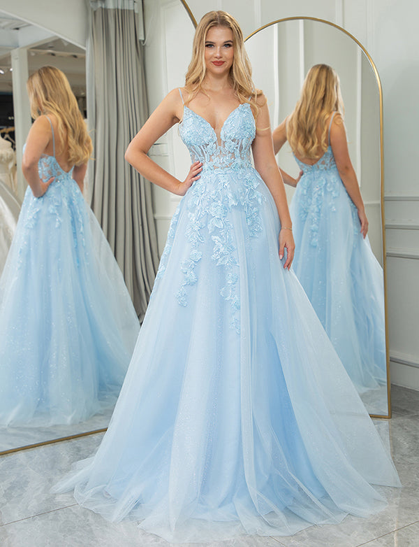 Robe de soirée longue en tulle avec applications
