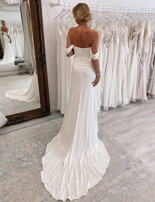 Robe de mariée blanche, longue et simple, avec fente, de style sirène boho