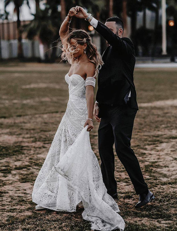 Robe de mariée en dentelle sirène à cœur doux
