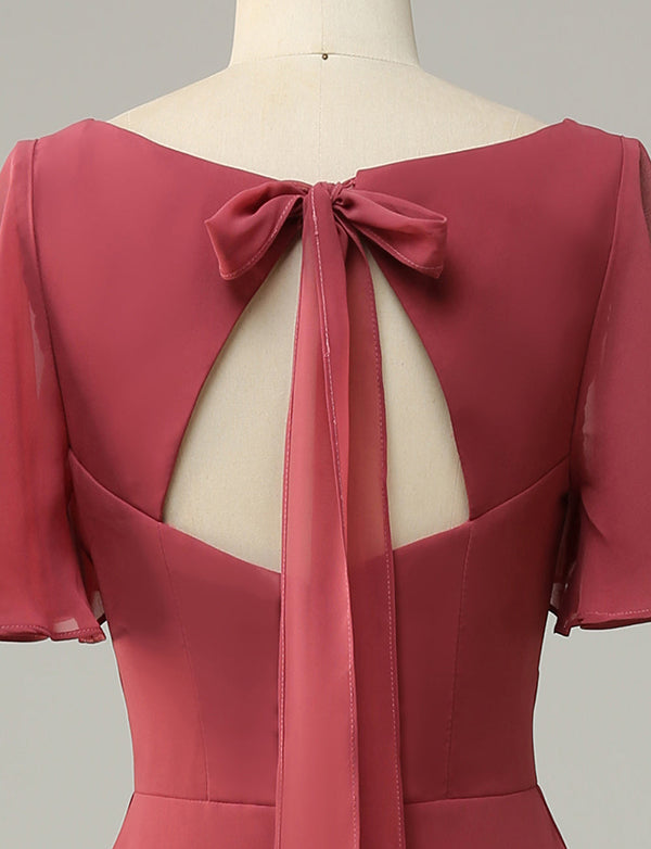 V Col Manches Courtes Dos Ouvert Robe de demoiselle d’honneur
