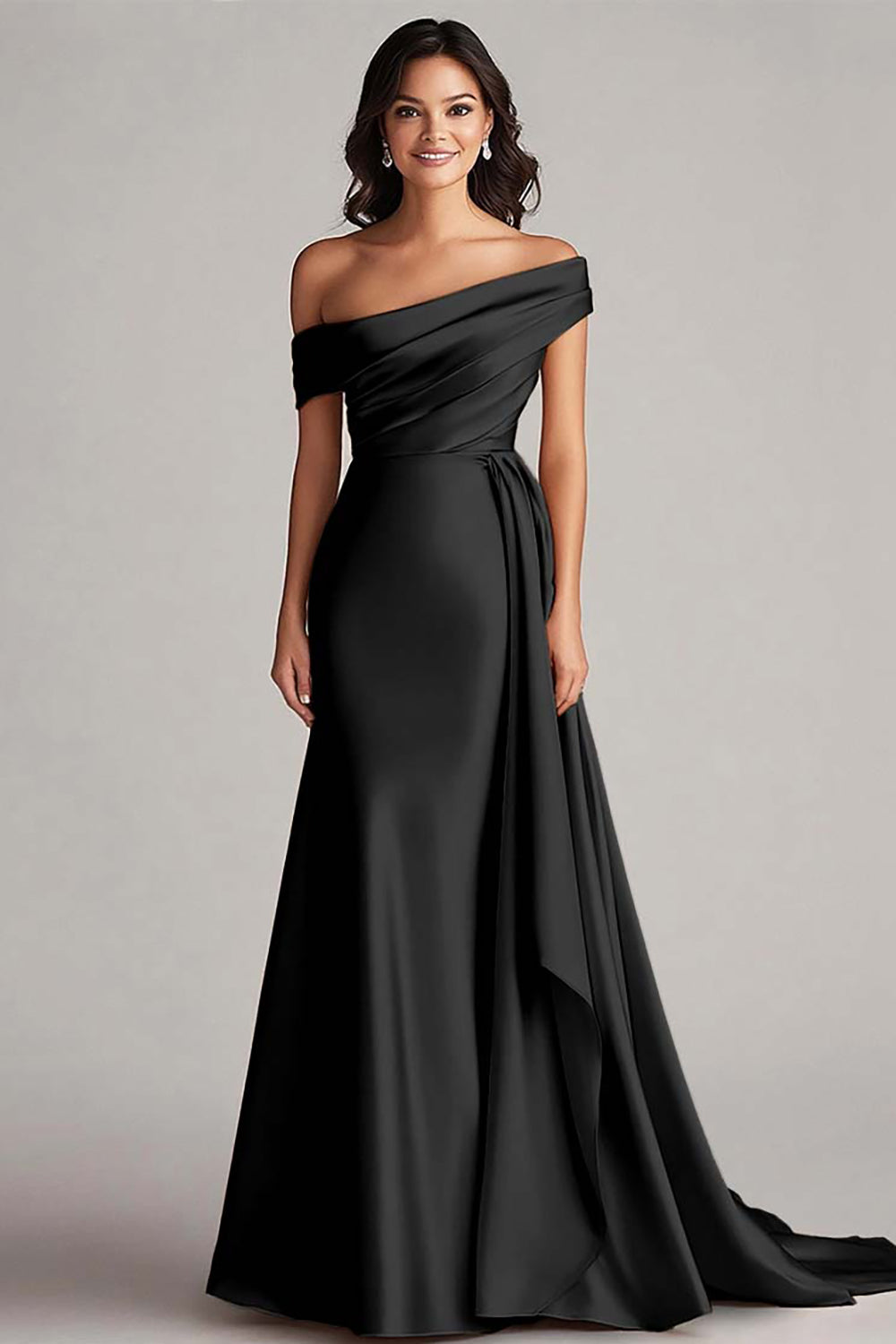 Robe formelle en satin champagne à une épaule avec ceinture