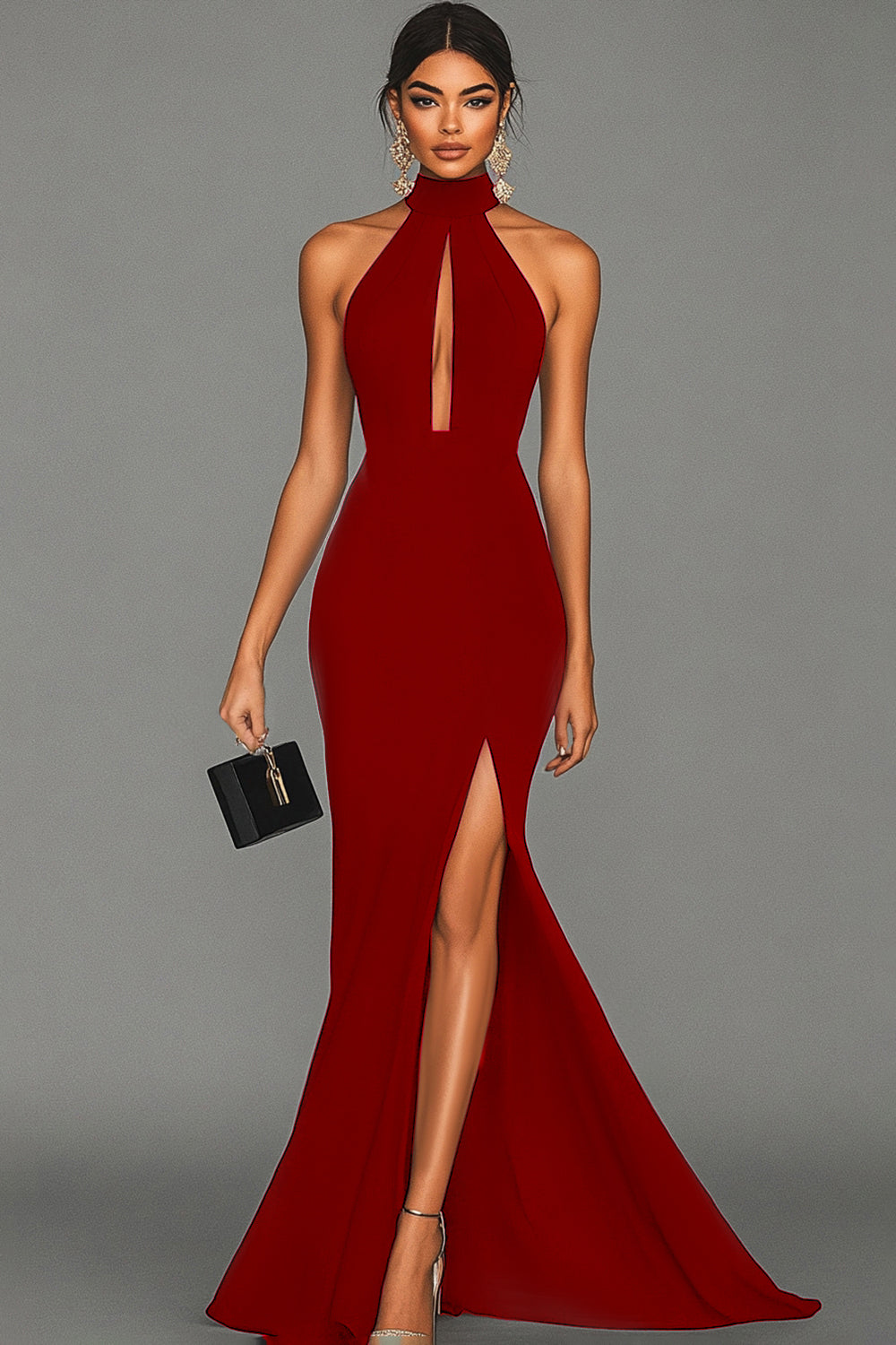 Robe formelle noire sirène dos nu en satin