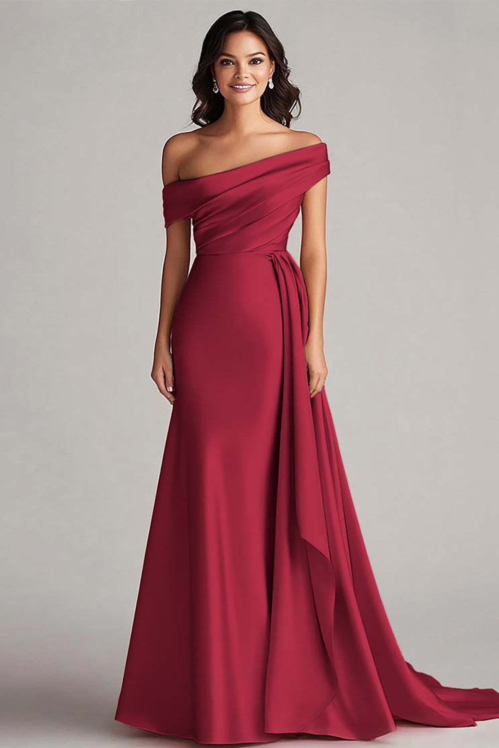 Robe formelle en satin champagne à une épaule avec ceinture
