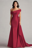 Robe formelle en satin champagne à une épaule avec ceinture