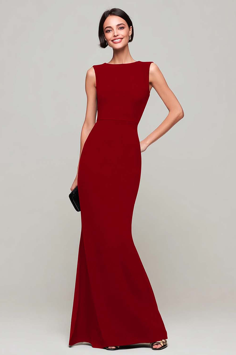 Robe longue formelle noire à col bateau fourreau