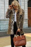 Marron Revers Cranté Léopard Midi Manteau En Fausse Fourrure