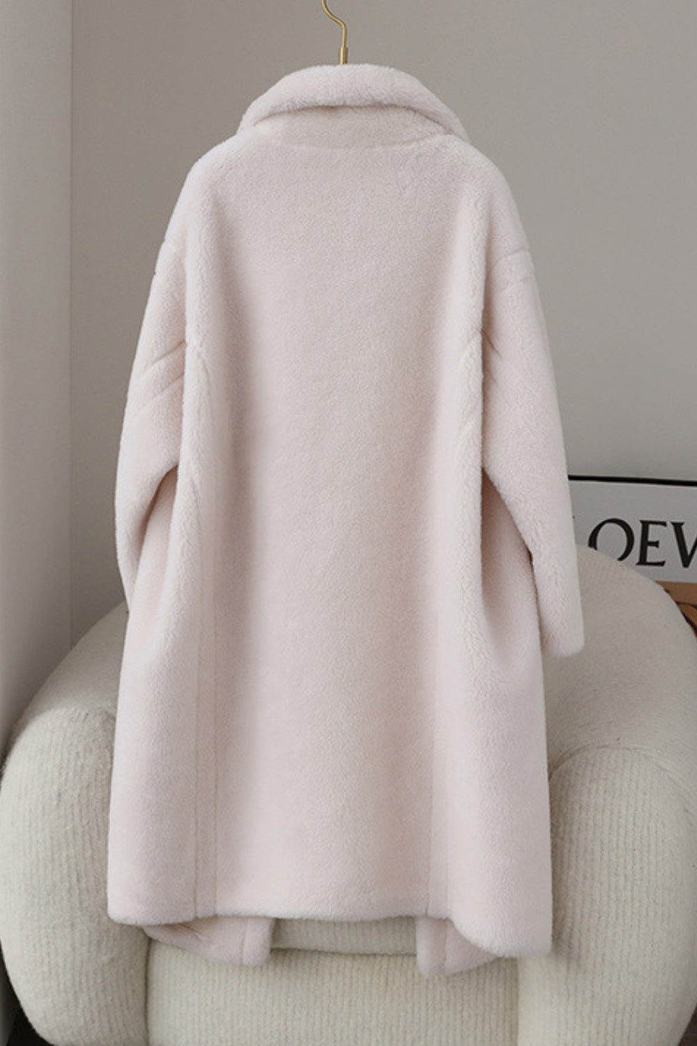 Marron Revers Entonné Long Manteau en laine teddy