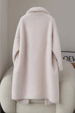 Marron Revers Entonné Long Manteau en laine teddy