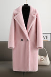 Marron Revers Entonné Long Manteau en laine teddy