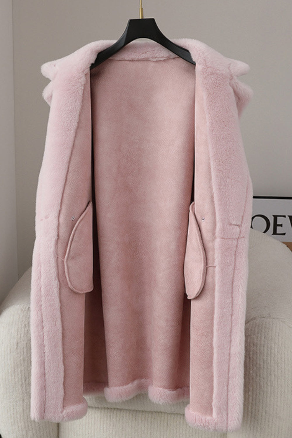 Marron Revers Entonné Long Manteau en laine teddy