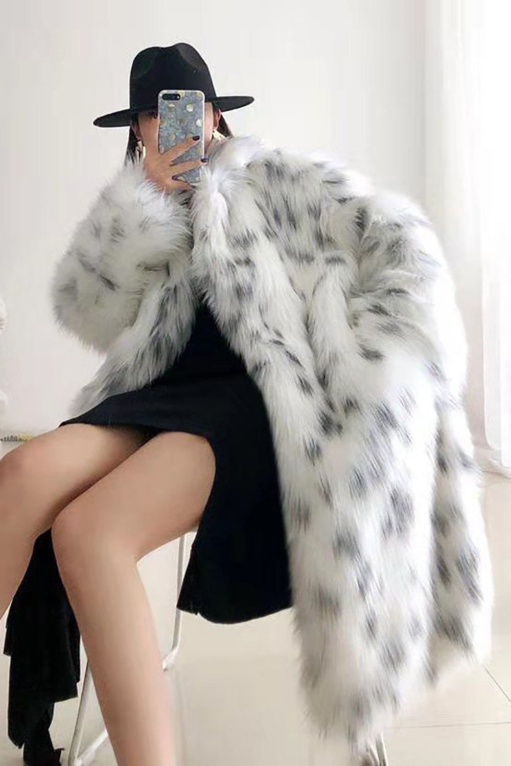 Manteau de shearling blanc surdimensionné en fausse fourrure