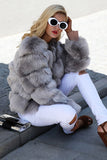 Gris Moelleux Cropeed Shawl Lapel Fausse Fourrure Shearling Manteau