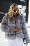 Gris Moelleux Cropeed Shawl Lapel Fausse Fourrure Shearling Manteau