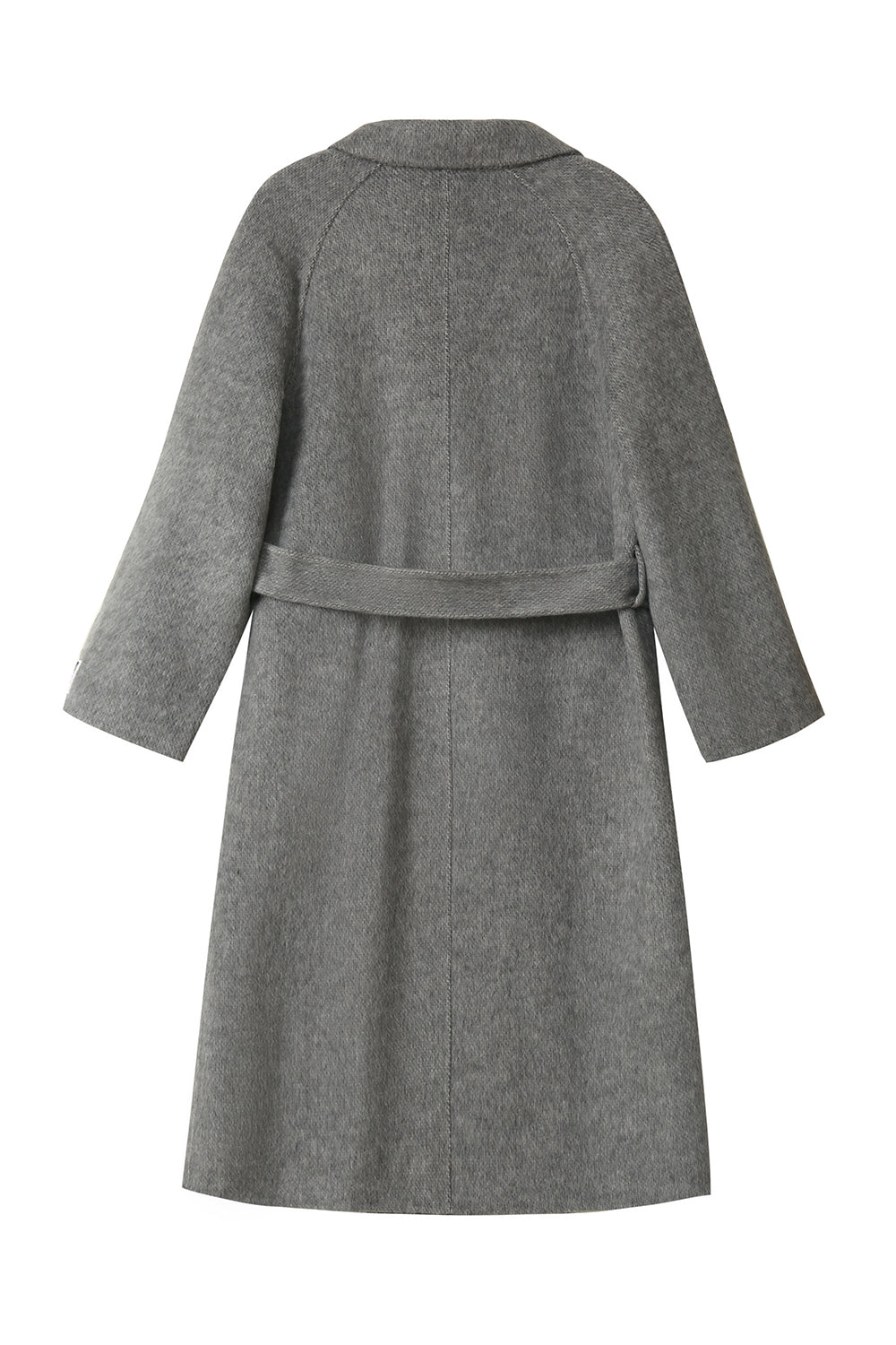 Manteau long croisé gris en laine mélangée avec ceinture