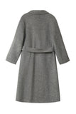 Manteau long croisé gris en laine mélangée avec ceinture