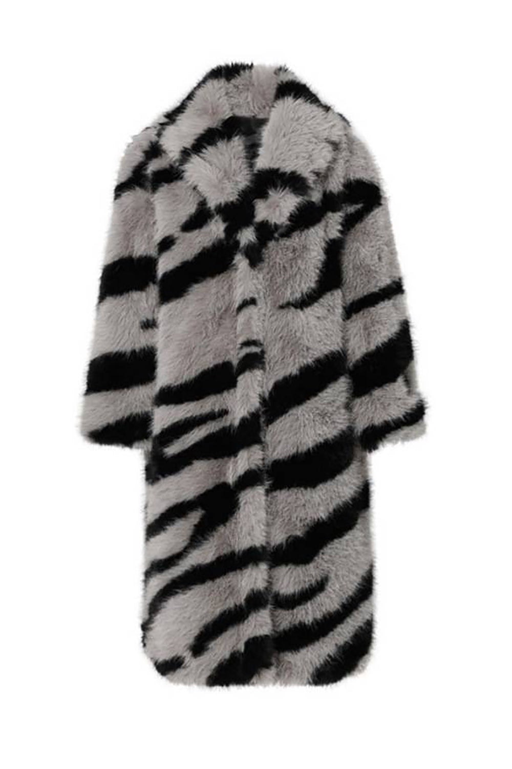 Motif zèbre gris foncé imitation manteau en shearling longue fausse fourrure surdimensionnée