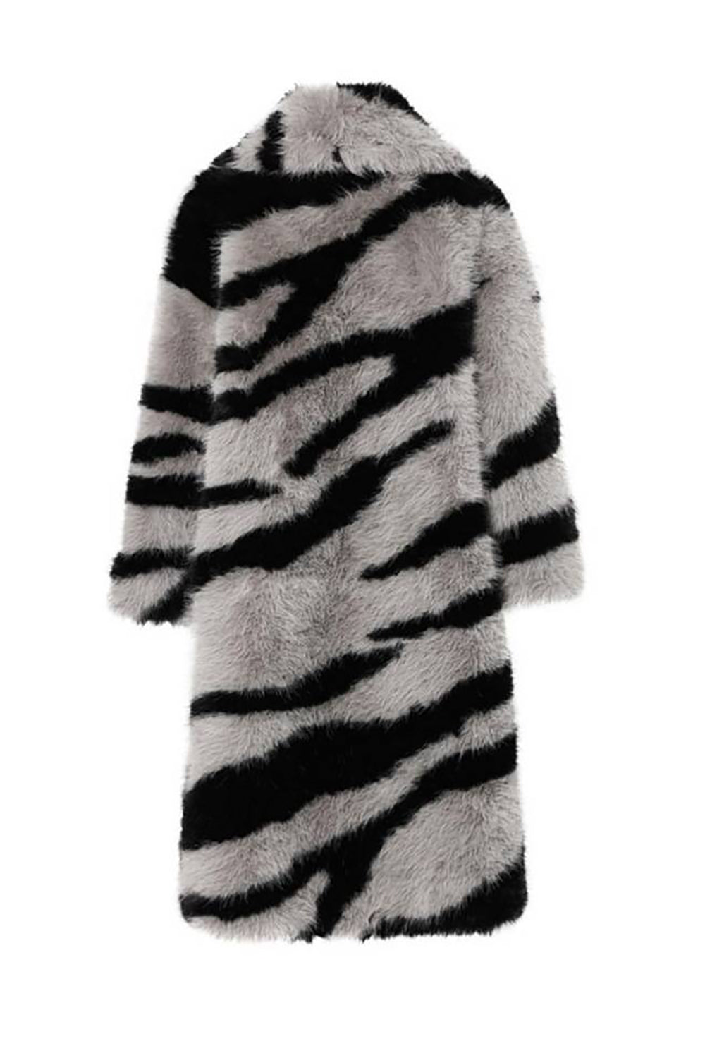 Motif zèbre gris foncé imitation manteau en shearling longue fausse fourrure surdimensionnée