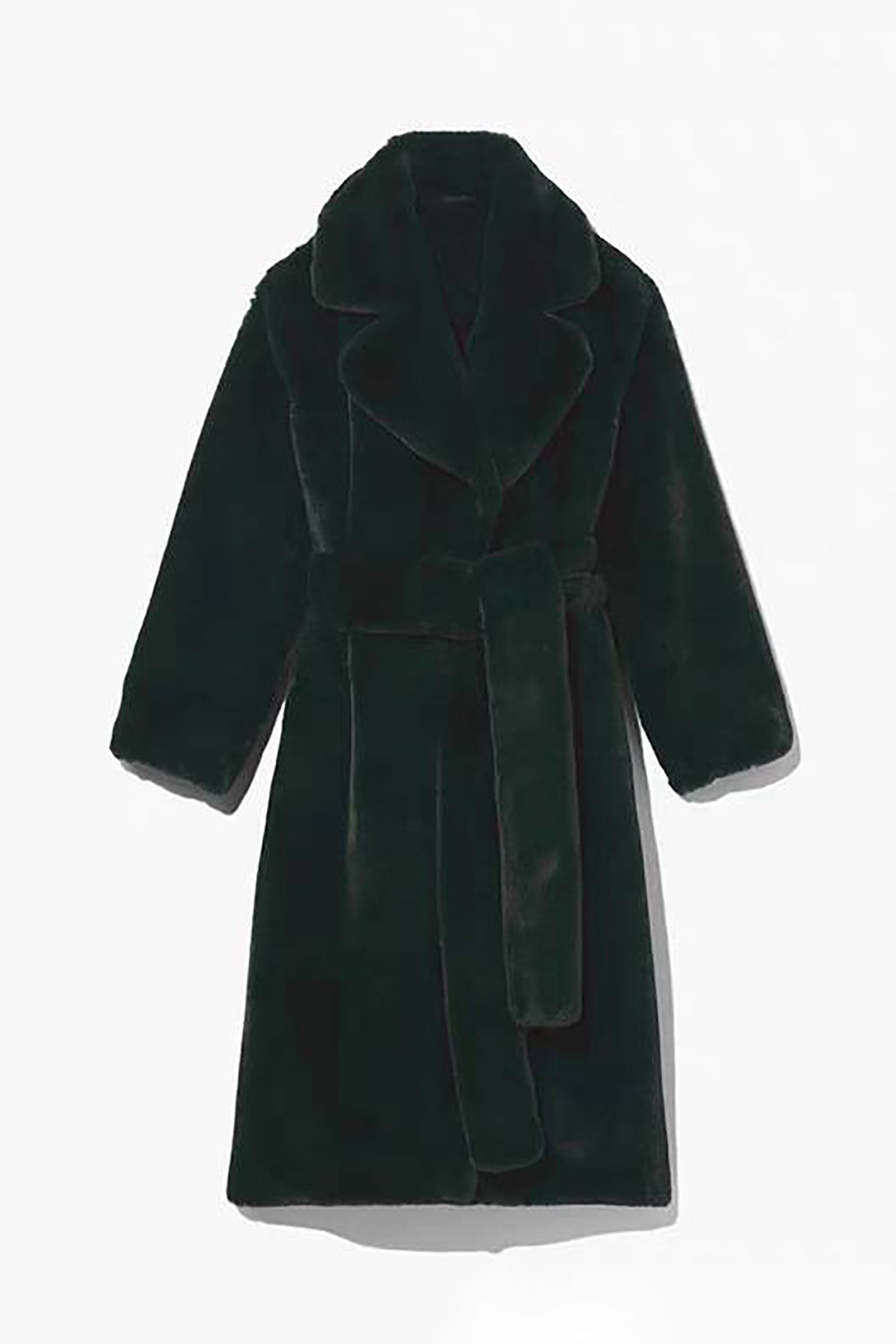 Manteau long ouvert en peau de mouton en fausse fourrure kaki avec ceinture