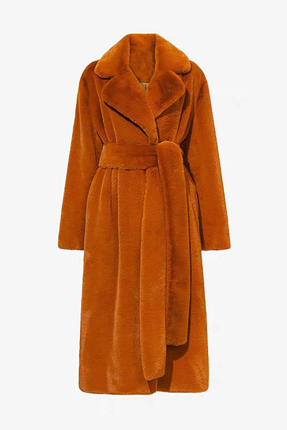 Manteau long ouvert en peau de mouton en fausse fourrure kaki avec ceinture