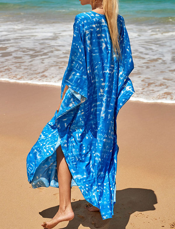 Chemisier de plage imprimé avec protection solaire surdimensionnée