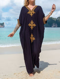 Caftan élégant brodé d'or rétro robe blanche à col en V