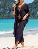 Caftan élégant brodé d'or rétro robe blanche à col en V