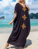 Caftan élégant brodé d'or rétro robe blanche à col en V