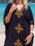 Caftan élégant brodé d'or rétro robe blanche à col en V