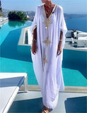 Caftan élégant brodé d'or rétro robe blanche à col en V