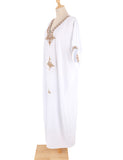 Caftan élégant brodé d'or rétro robe blanche à col en V