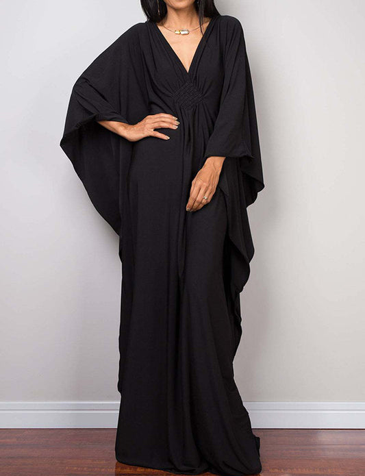 Robe maxi caftan ample à col en V et grande taille