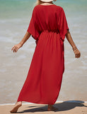 Caftan décontracté couleur unie longue robe ample à col en V