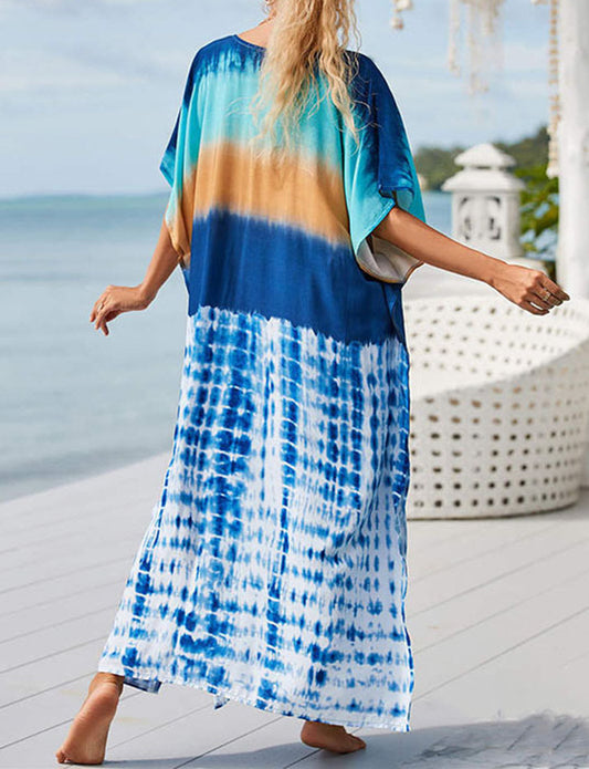 Robe ample imprimée tie-dye bleue